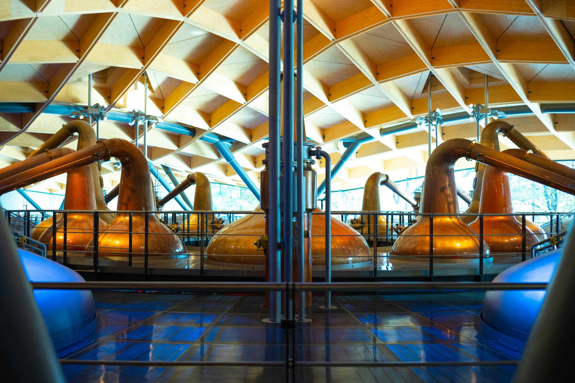 Copper pot stills in a Scottish distillery